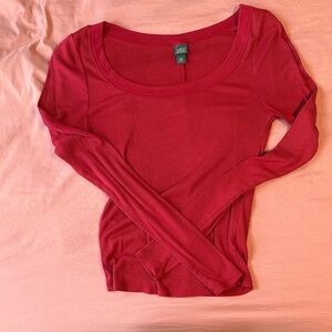 wild fable Ribbed Long-Sleeve Scoop Neck Top - Raspberry